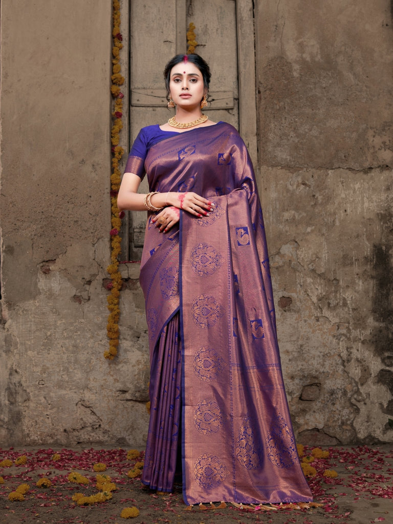 Pure Kanjeevaram Silk Mahalaxmi Violet Saree Clothsvilla
