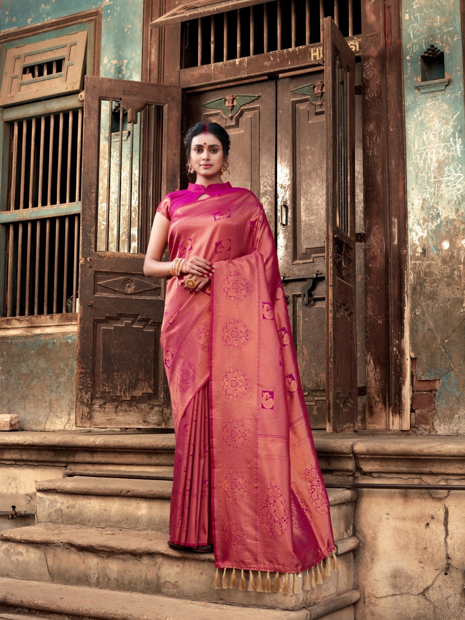 Pure Kanjeevaram Silk Mahalaxmi Wine Saree Clothsvilla