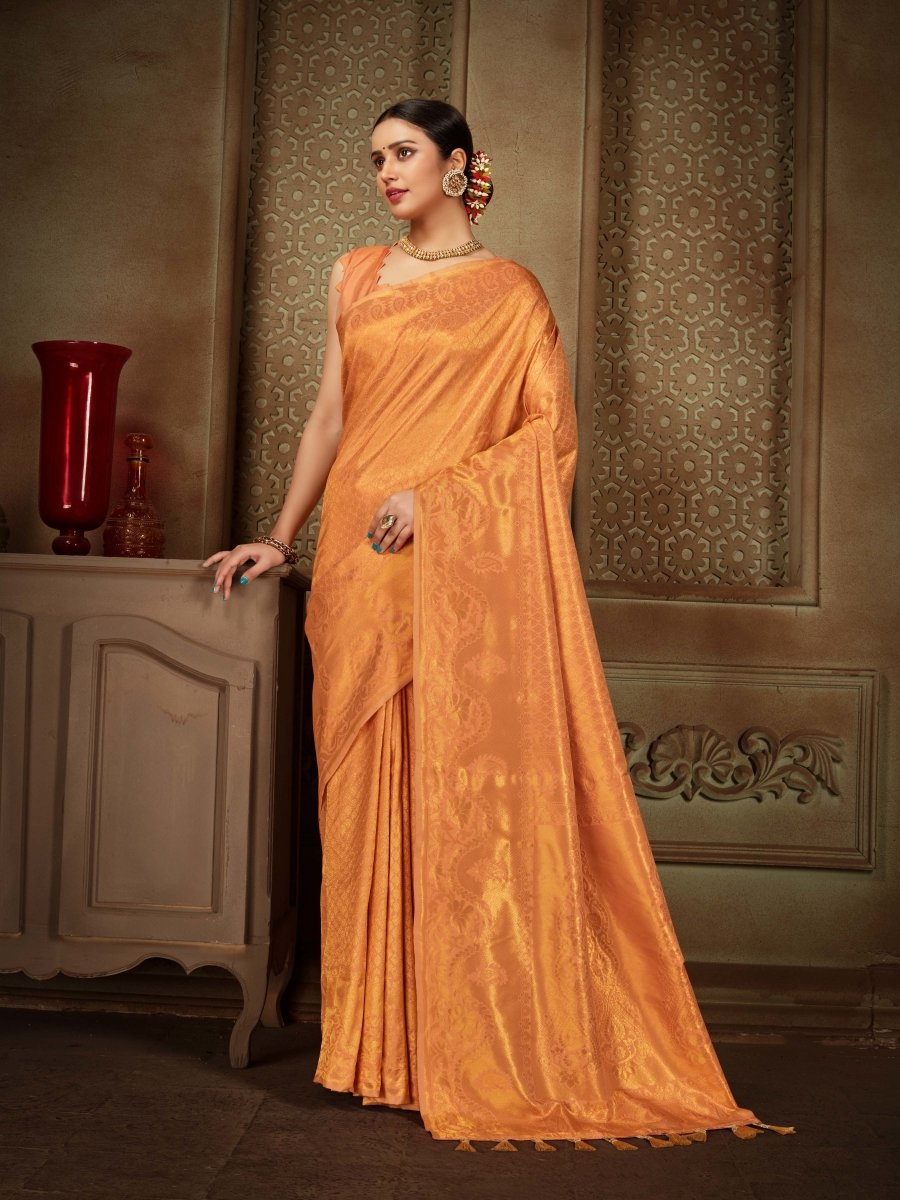 Pure Kanjeevaram Silk Maharani Pastel Orange Clothsvilla