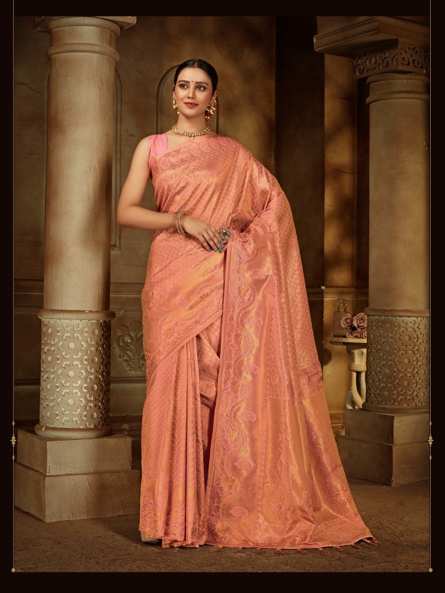 Peach Saree in Pure Kanjeevaram Silk Clothsvilla