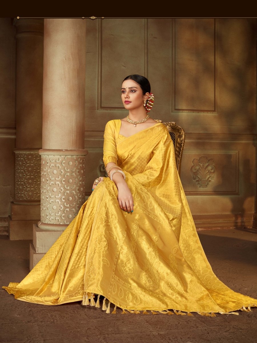 Buy Captivating Yellow Woven Silk Haldi Wear Saree - Zeel Clothing
