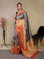 Gala Floral Kalamkari Printed Woven Saree Grey Clothsvilla
