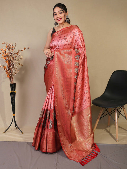 Gala Floral Kalamkari Printed Woven Saree Rose Pink Clothsvilla Main image