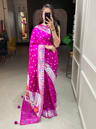 Pink Color Zari Weaving Work Pure Viscose Saree Clothsvilla