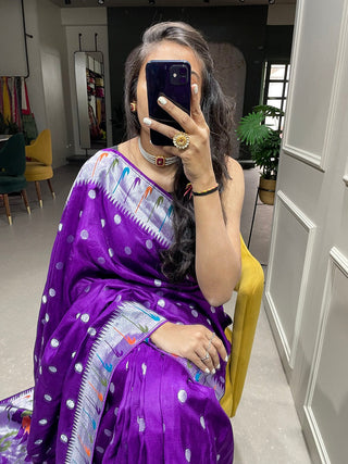Purple Color Zari Weaving Work Pure Viscose Saree Clothsvilla