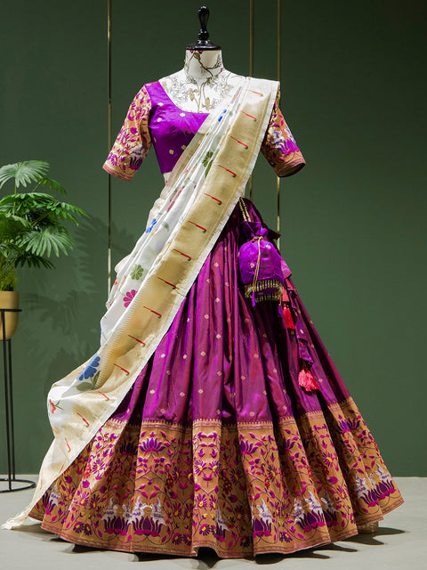 Purple Color Weaving Zari Work Jacquard Pethani Lehenga Sets Clothsvilla Main image