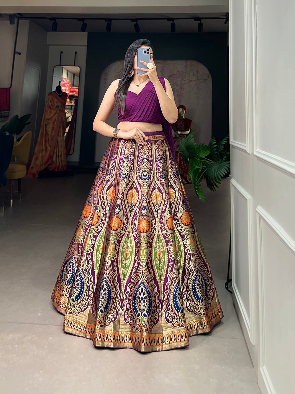 Purple Color Zari Weaving Work Banarasi Silk Lehenga Choli Clothsvilla