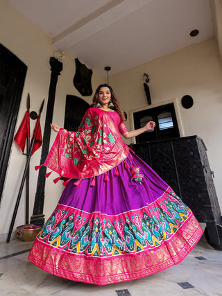 Purple Color Printed With Foil Work Dola Silk Lehenga Choli ClothsVilla.com