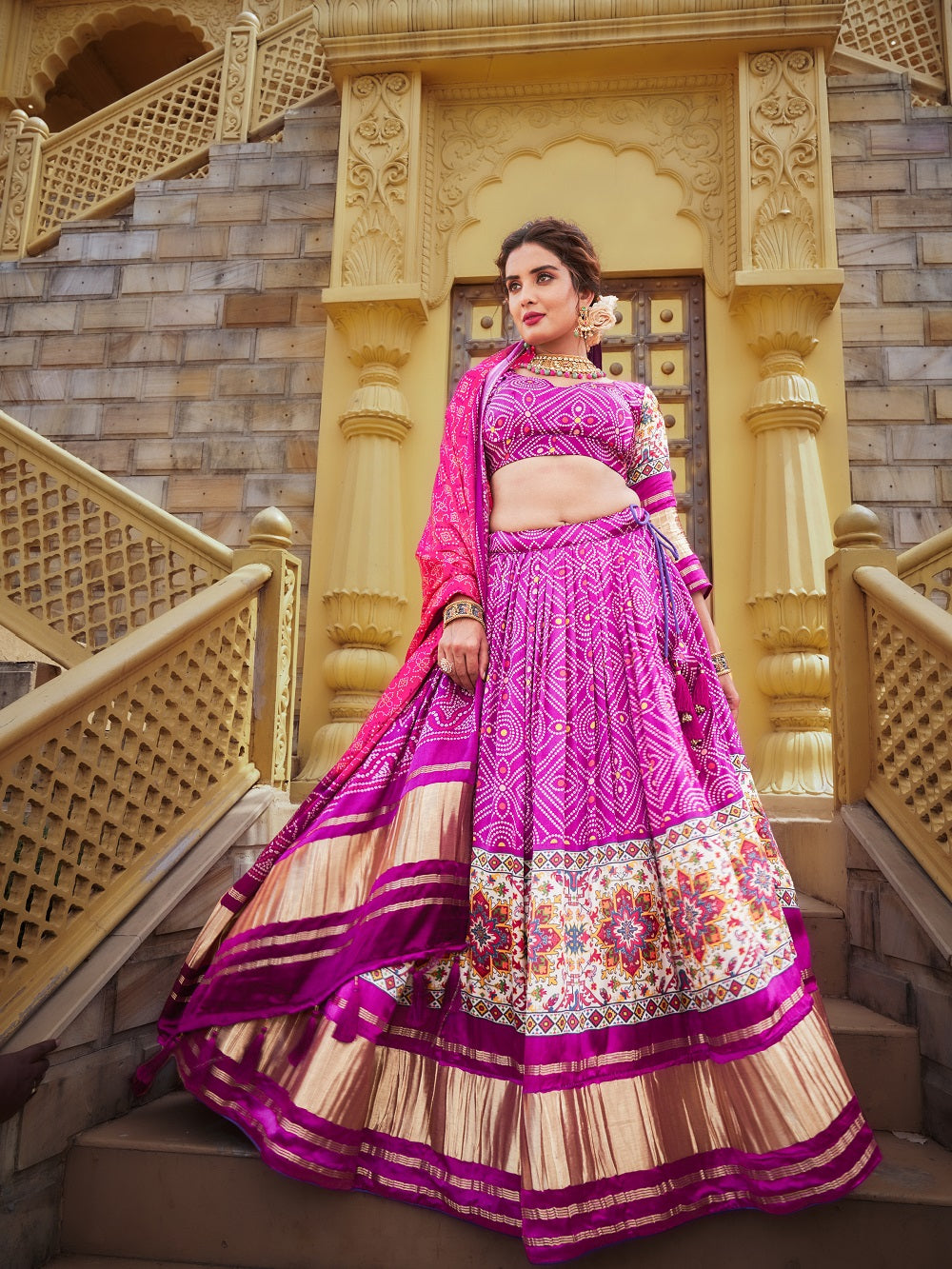 Purple Color Digital Printed gaji Silk Lehenga Clothsvilla