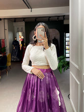 Load image into Gallery viewer, Purple Color Digital Print Cora Chex Zari Border Co-Ord Set Lehenga Choli ClothsVilla.com