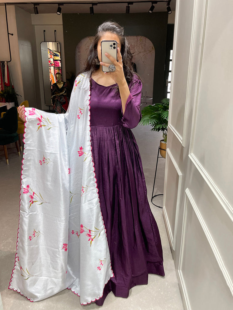 Purple Color Plain Dola Silk Gown Clothsvilla
