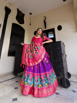 Purple Color Printed With Foil Work Dola Silk Lehenga Choli ClothsVilla.com