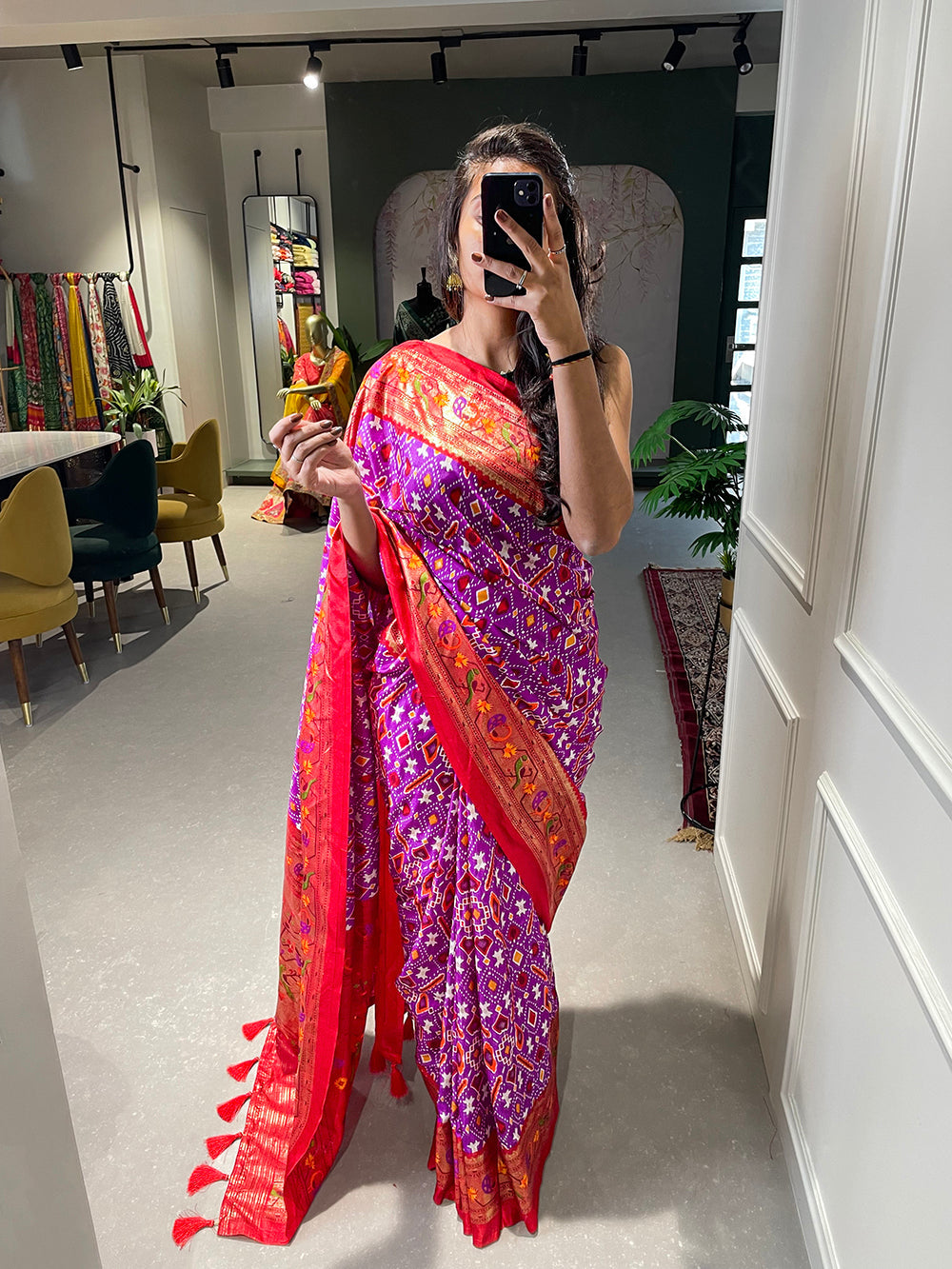 Purple Color Patola Paithani Printed with Foil Work Dola Silk Saree Clothsvilla
