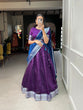 Load image into Gallery viewer, Purple Color Plain And Silver Viscose Chanderi Dupion Silk Semi Stich Half Saree Lehenga Choli ClothsVilla.com