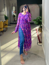 Load image into Gallery viewer, Purple Color Floral Printed Georgette Material Naira Cut Kurti Clothsvilla