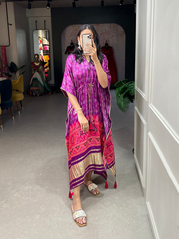 Purple Color Patola Printed Gaji Silk Kaftan ClothsVilla.com