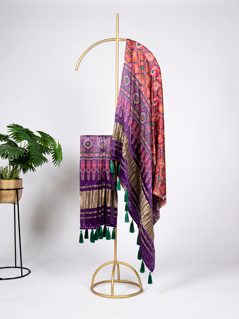 Purple Color Digital Print And Lagadi Patta Gaji Silk Dupatta ClothsVilla