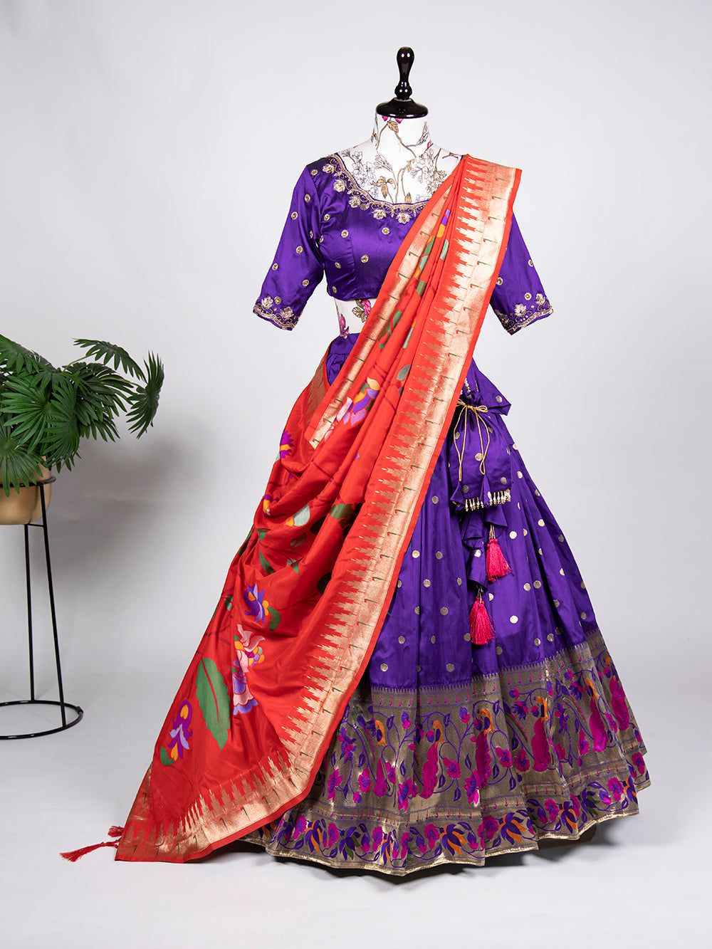 Purple Color Weaving Zari Work Jacquard Silk (Paithani) lehenga Choli ClothsVilla.com