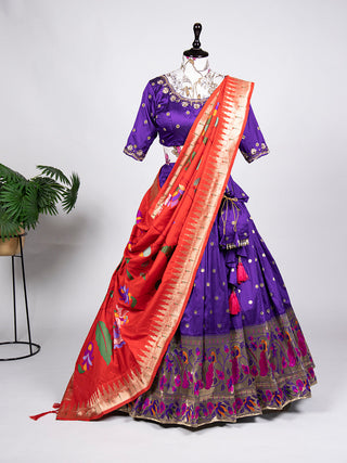 Purple Color Weaving Zari Work Jacquard Silk (Paithani) lehenga Choli ClothsVilla.com