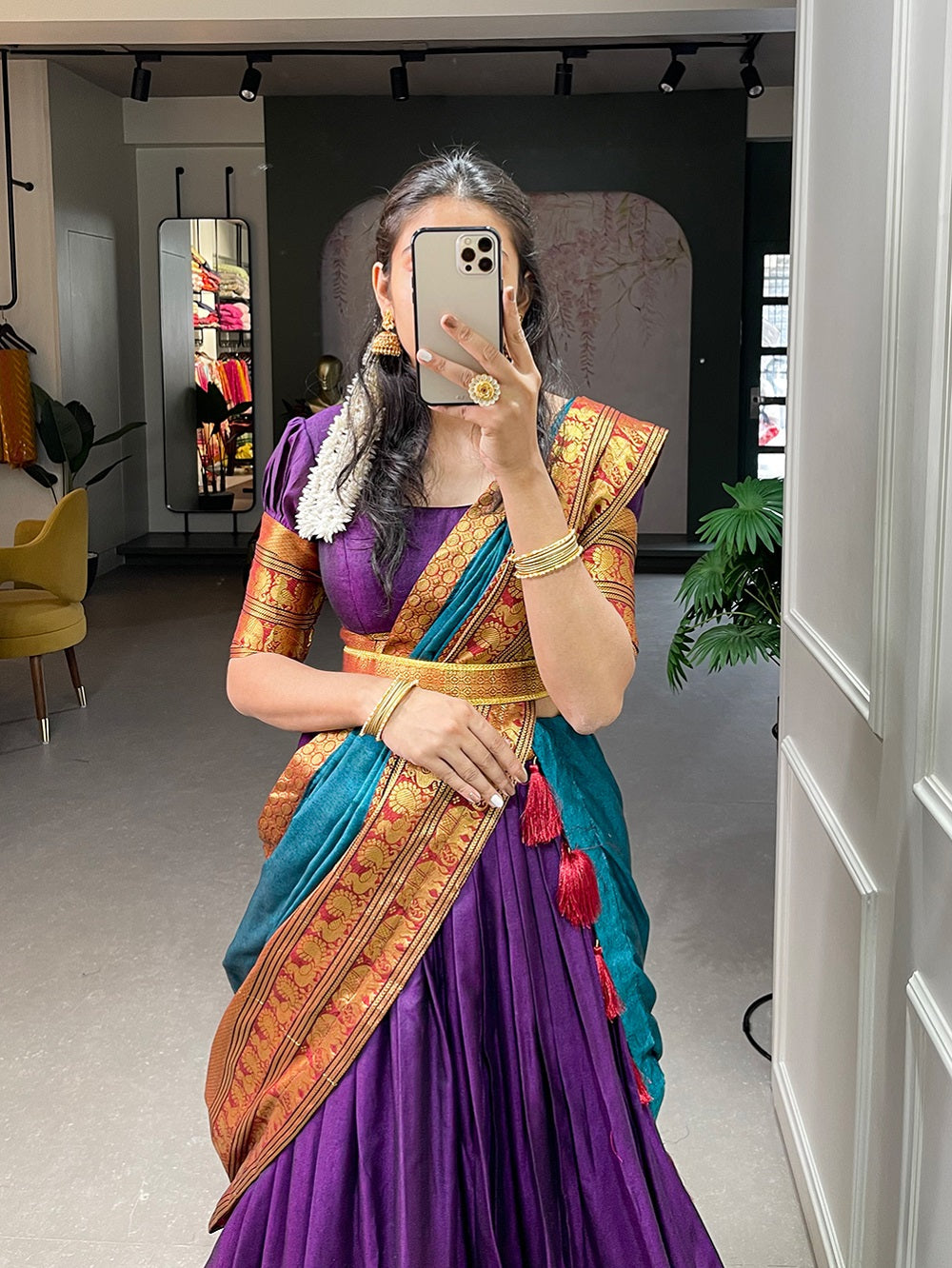 Purple Color Zari Weaving Work Narayan Pet Cotton Hyderabadi Lehenga Choli Clothsvilla