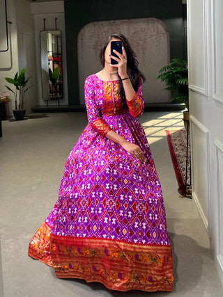 Purple Color Patola Printed And Foil Printed Silk Gown Clothsvilla