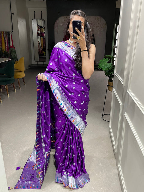 Purple Color Zari Weaving Work Pure Viscose Saree Clothsvilla Main image