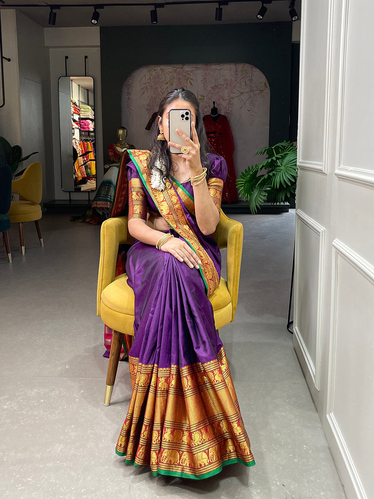 Purple Color Zari Weaving Work Narayan Pet Saree Clothsvilla