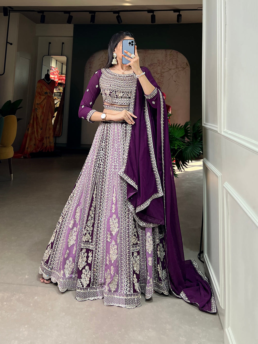 Embroidery Party Wear Nice Purple Designer Lehenga Choli at Rs