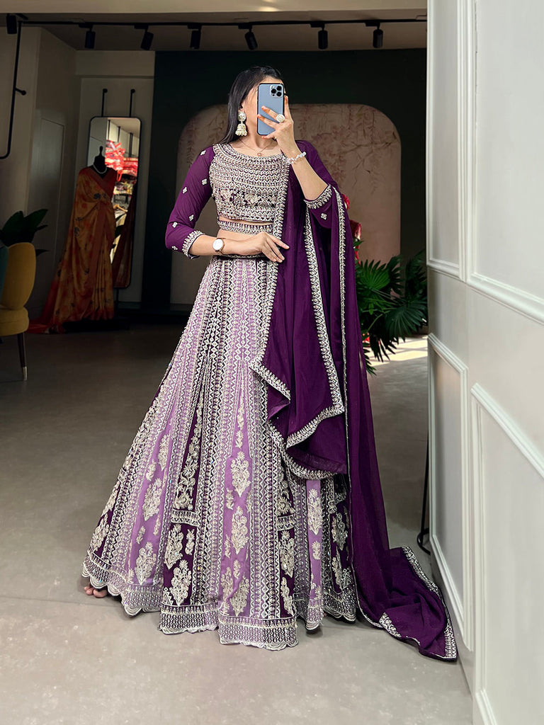 Check out the elegant Purple Net Diamond Lehenga Choli -