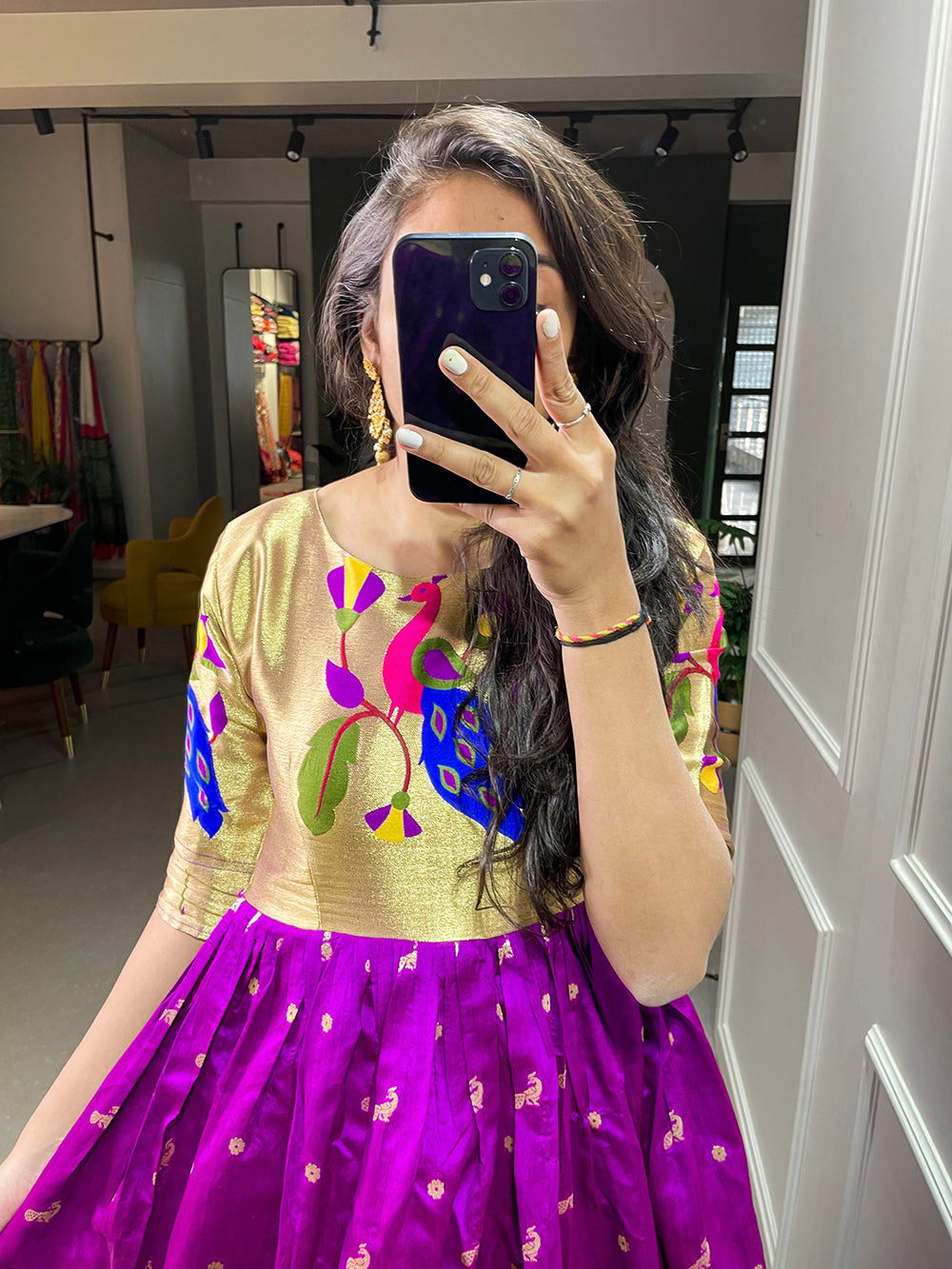 Purple Color Weaving Zari Work Jacquard Silk Paithani Gown Clothsvilla