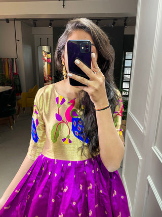 Purple Color Weaving Zari Work Jacquard Silk Paithani Gown Clothsvilla