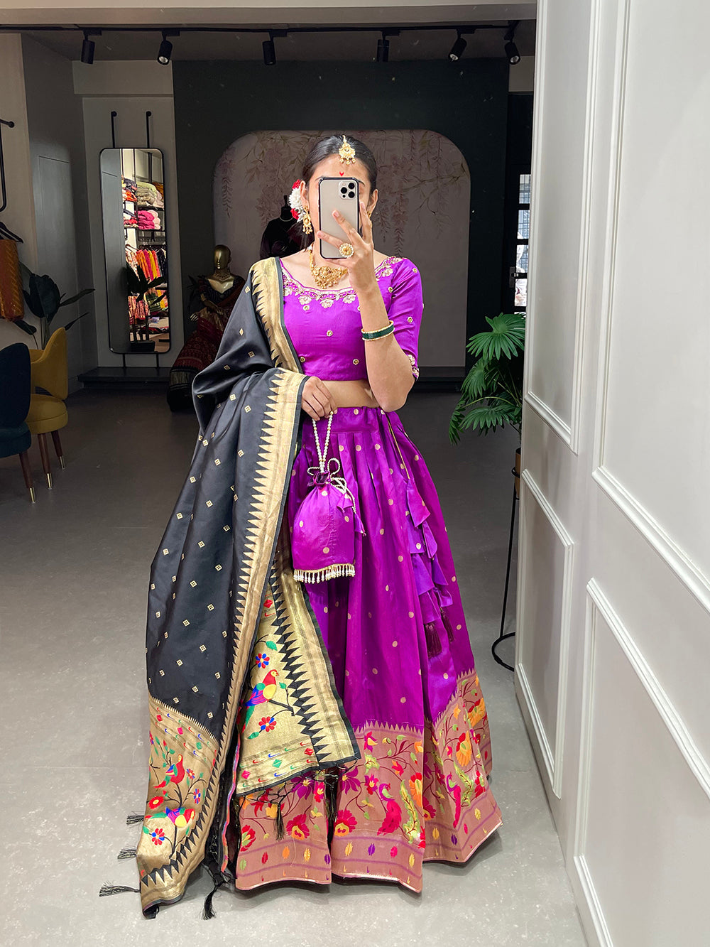 Purple Color Weaving Zari Work jacquard Paithani Silk Lehenga Choli ClothsVilla.com