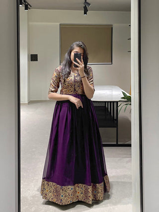 Purple Color Weaving Zari Work Georgette Gown Clothsvilla