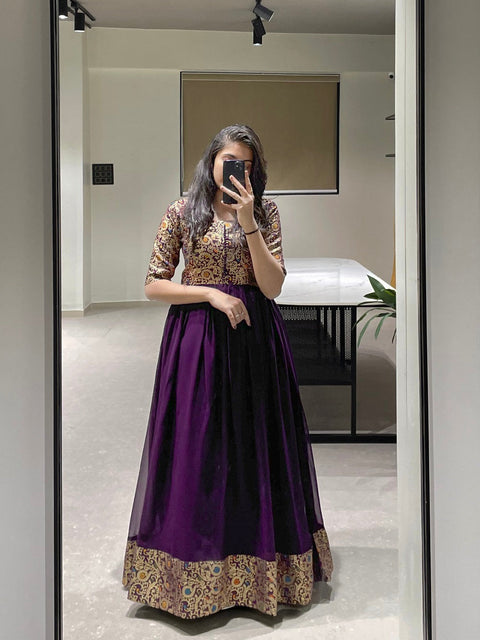 Purple Color Weaving Zari Work Georgette Gown Clothsvilla Main image