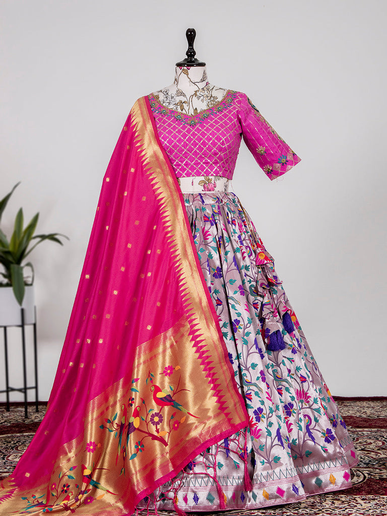 Purple Color Weaving Zari Work Jacquard Paithani Lehenga Choli Set Clothsvilla