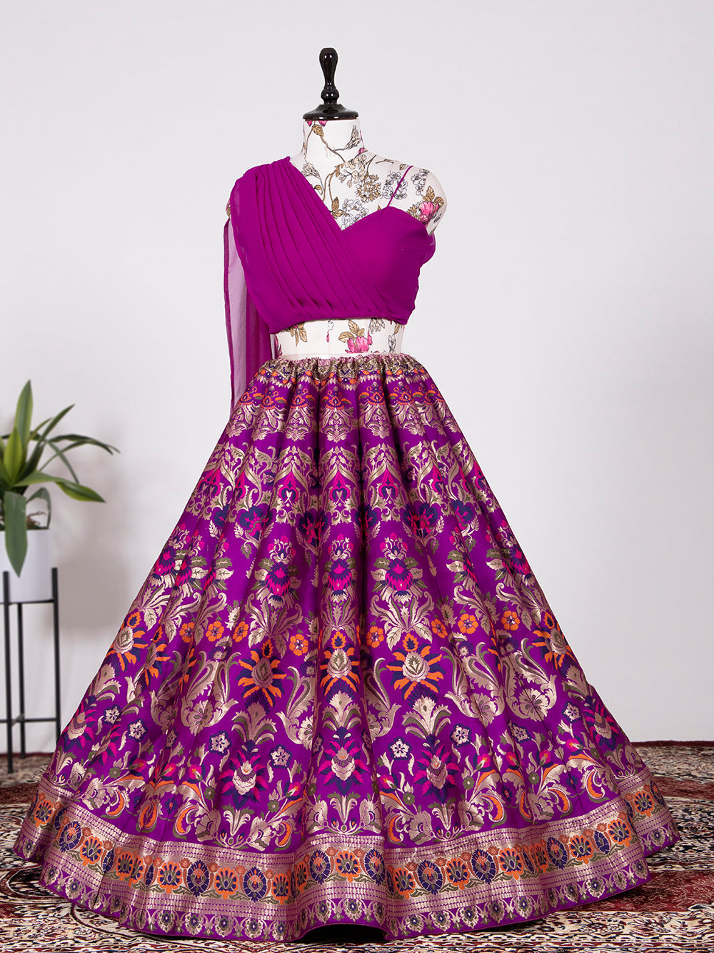 Purple Color Weaving Zari Work Banarasi Silk Co-ord Set Lehenga With Georgette Choli Clothsvilla