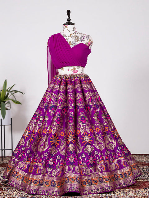 Purple Color Weaving Zari Work Banarasi Silk Co-ord Set Lehenga With Georgette Choli Clothsvilla Main image