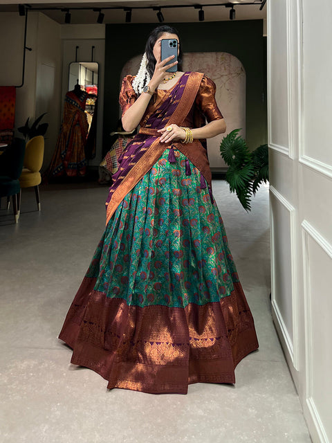 Purple Color Zari Weaving Work Weaving Silk(Jacquard) South Indian Lehenga Choli Clothsvilla Main image