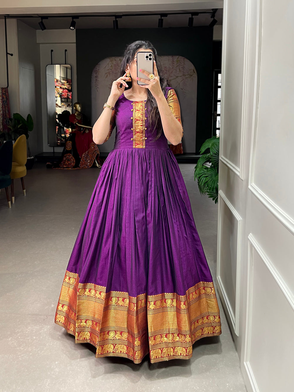 Wine Color Zari Weaving Work Narayan Pet (Cotton) Dress Clothsvilla