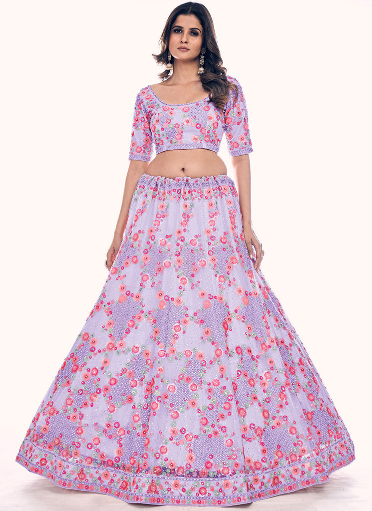 Net Lehenga Choli In Purple Color Clothsvilla