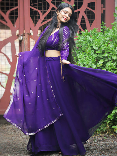 Purple Color Plain Georgette Lehenga Choli With Dupatta Clothsvilla