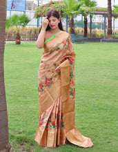 Load image into Gallery viewer, Radha Banarasi Silk Woven Saree with Floral Prints Peach Clothsvilla