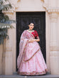 Load image into Gallery viewer, Light Pink Color Thread Embroidery Work With Lace Border Organza Lehenga Choli ClothsVilla.com