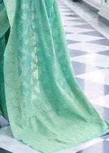Load image into Gallery viewer, Caribbean Green Lucknowi Chikankari Weaving Silk Saree Clothsvilla