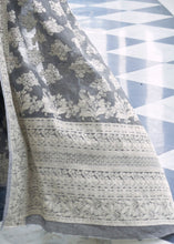 Load image into Gallery viewer, Silver Grey Lucknowi Chikankari Weaving Silk Saree Clothsvilla