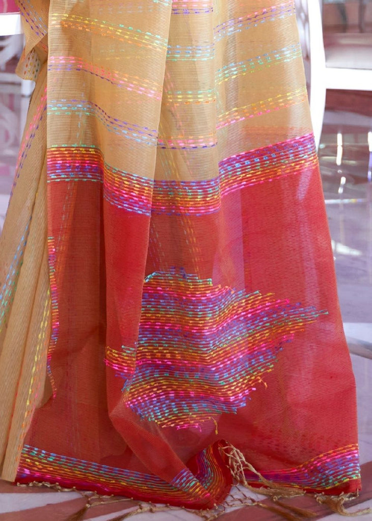 Fawn Silk Multithread Weaving Saree Clothsvilla