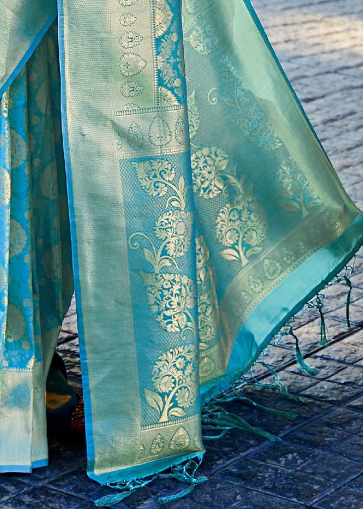 Sky Blue Handloom Weave Kanjivaram Silk Saree Clothsvilla