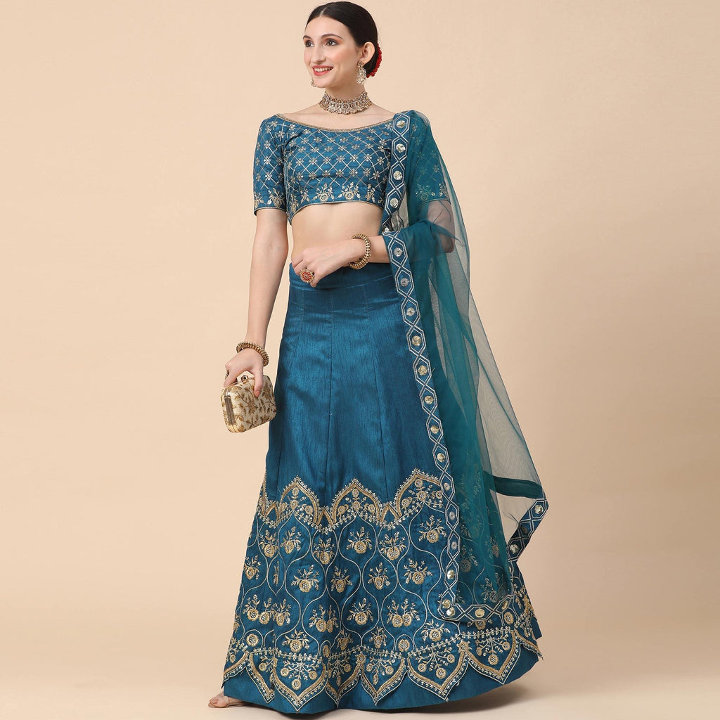 Rama Blue Party Wear Sequins Embroidered Satin Lehenga Choli Clothsvilla