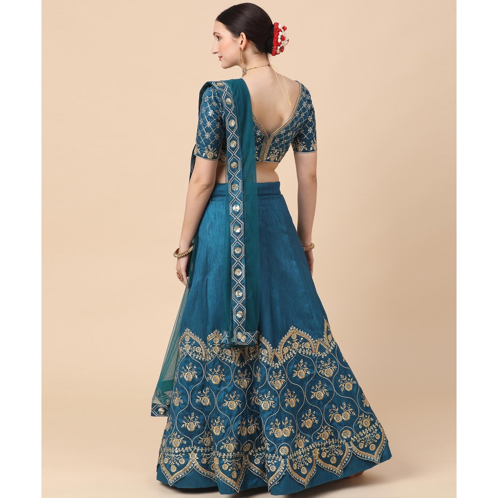 Rama Blue Party Wear Sequins Embroidered Satin Lehenga Choli Clothsvilla