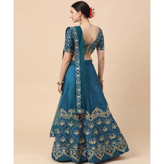 Rama Blue Party Wear Sequins Embroidered Satin Lehenga Choli Clothsvilla